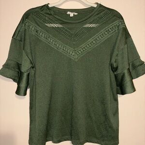 Green Flutter Sleeve Ruffled T-Shirt